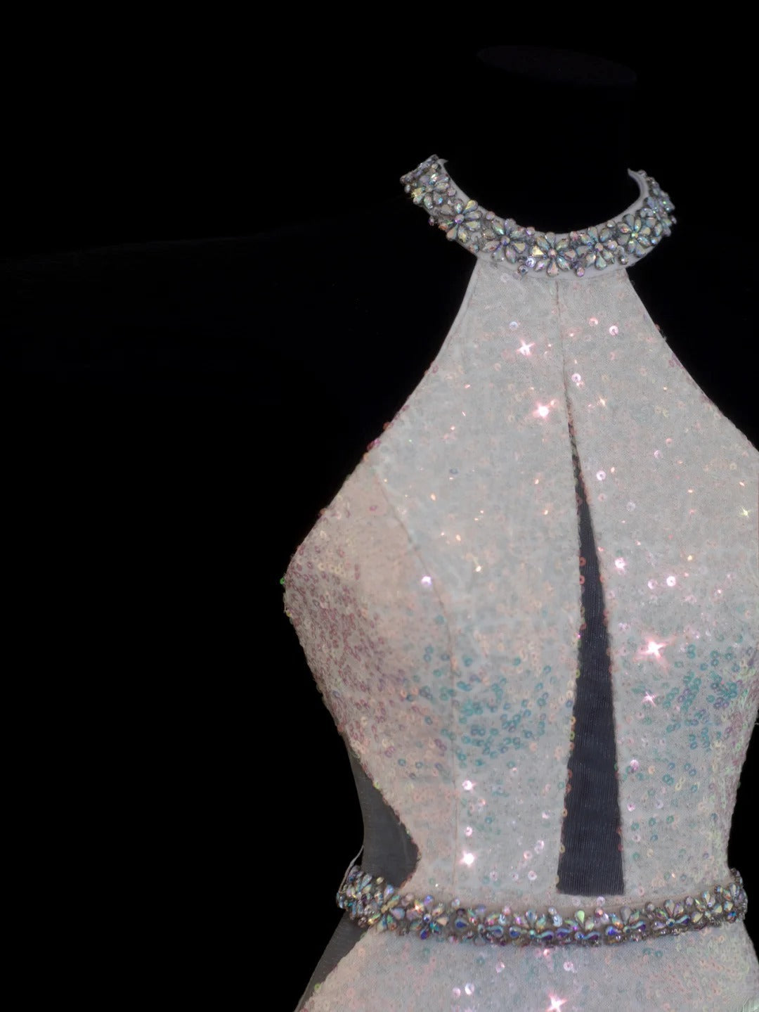 Classy Mermaid 1950s Formal High Neck White Sequins Style Impress Backless Long Prom Dresses Party Gowns SA079
