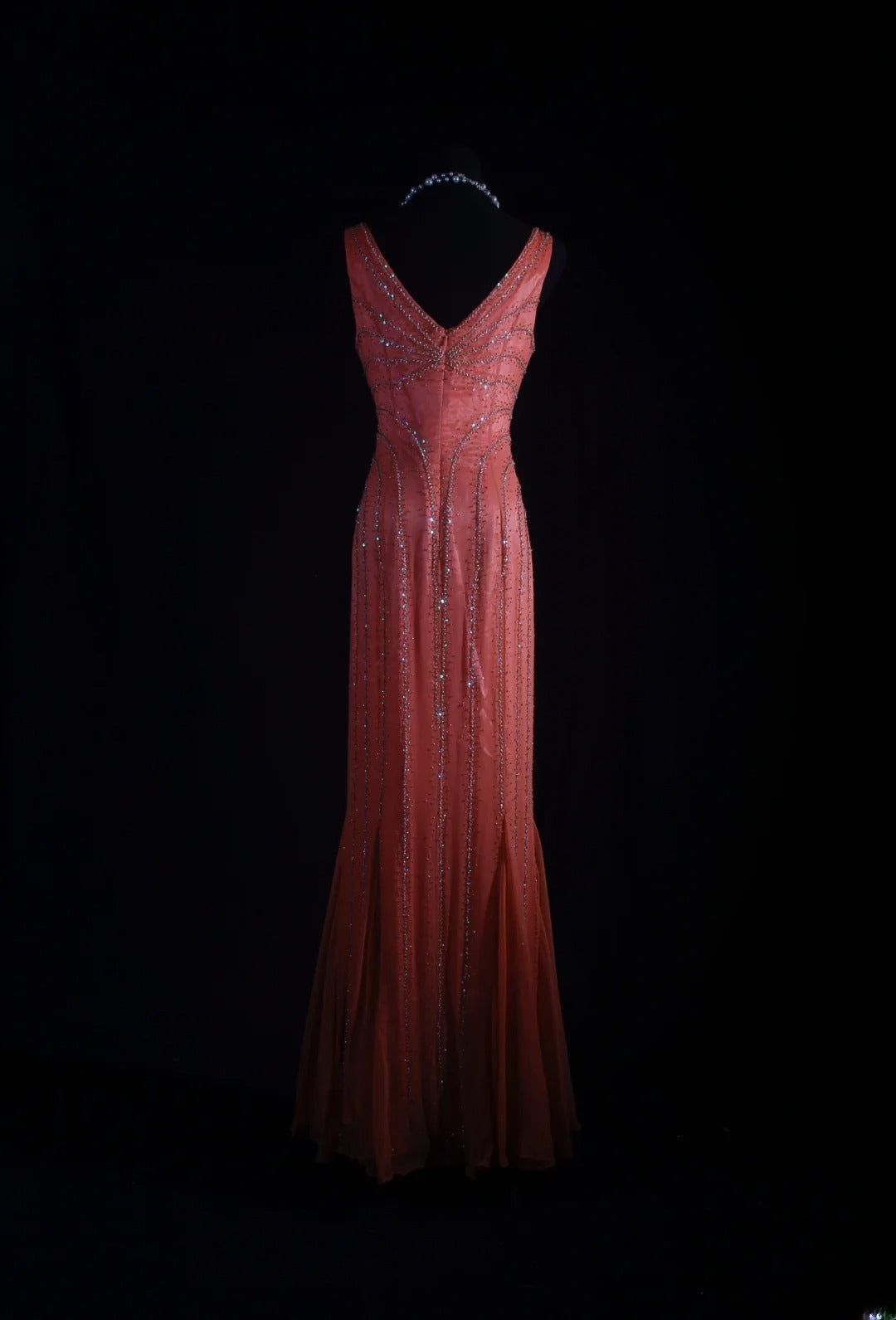 Vintage 1950s Formal Mermaid V Neck Pink Chiffon With Silver Beadings Sleeveless Long Prom Dresses Party Formal Gowns AS081