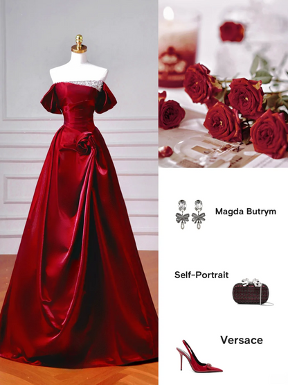 Elegant Ball Gown Off The Shoulder Burgundy Wine Red Long Formal Fancy Prom Evening Dress Dinner Outfits Party Gowns AQ093