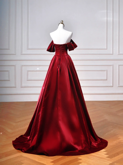 Elegant Ball Gown Off The Shoulder Burgundy Wine Red Long Formal Fancy Prom Evening Dress Dinner Outfits Party Gowns AQ093
