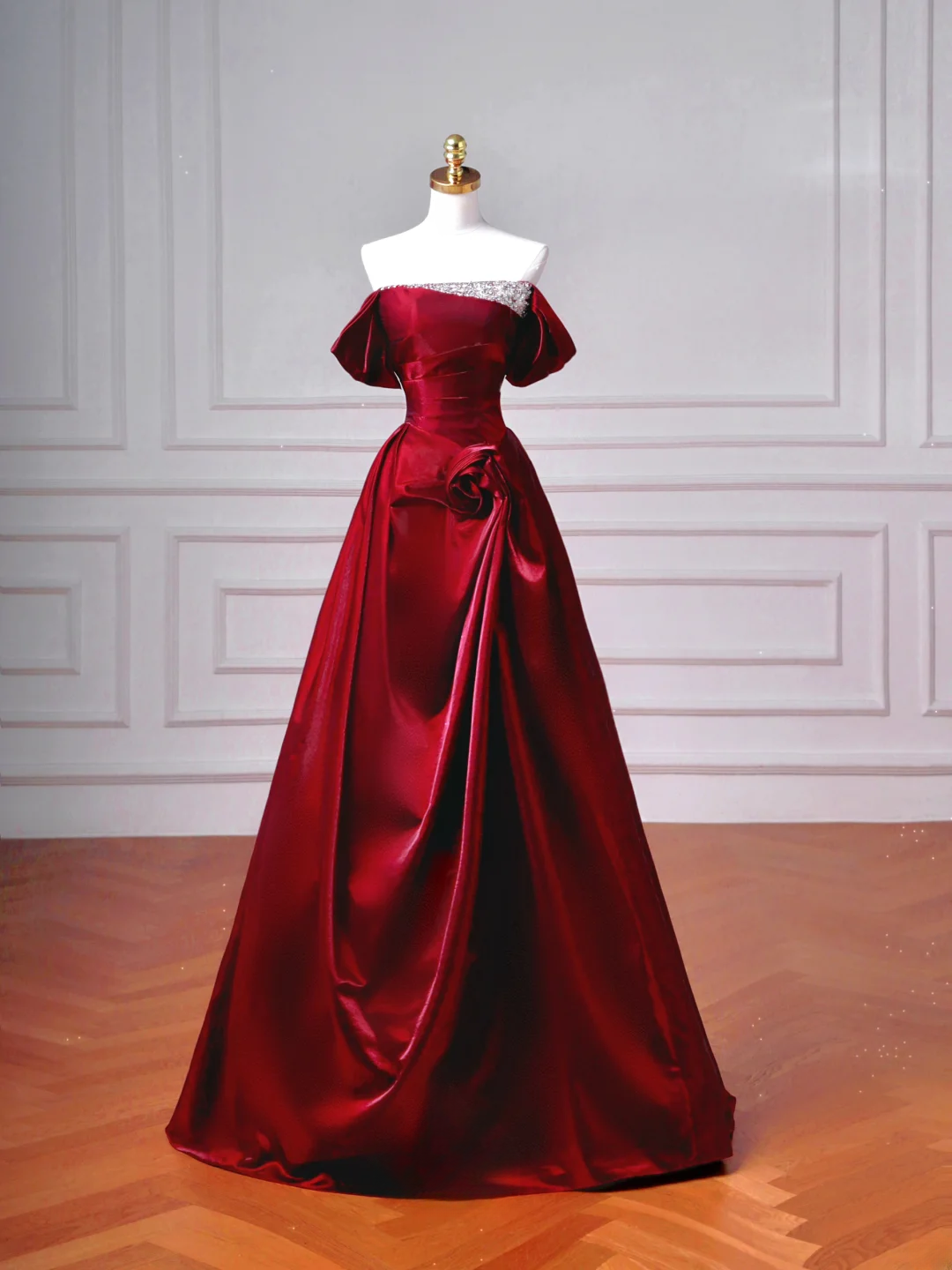 Elegant Ball Gown Off The Shoulder Burgundy Wine Red Long Formal Fancy Prom Evening Dress Dinner Outfits Party Gowns AQ093