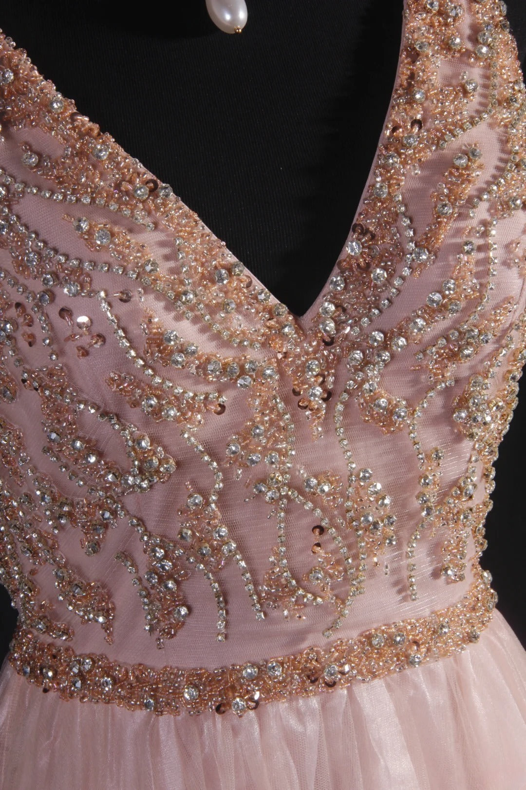 Women's Cocktail Party Gowns A Line V Neck Blush Pink With Beaded Tops Long Graduation Dinner Outfits Prom Dresses AS097