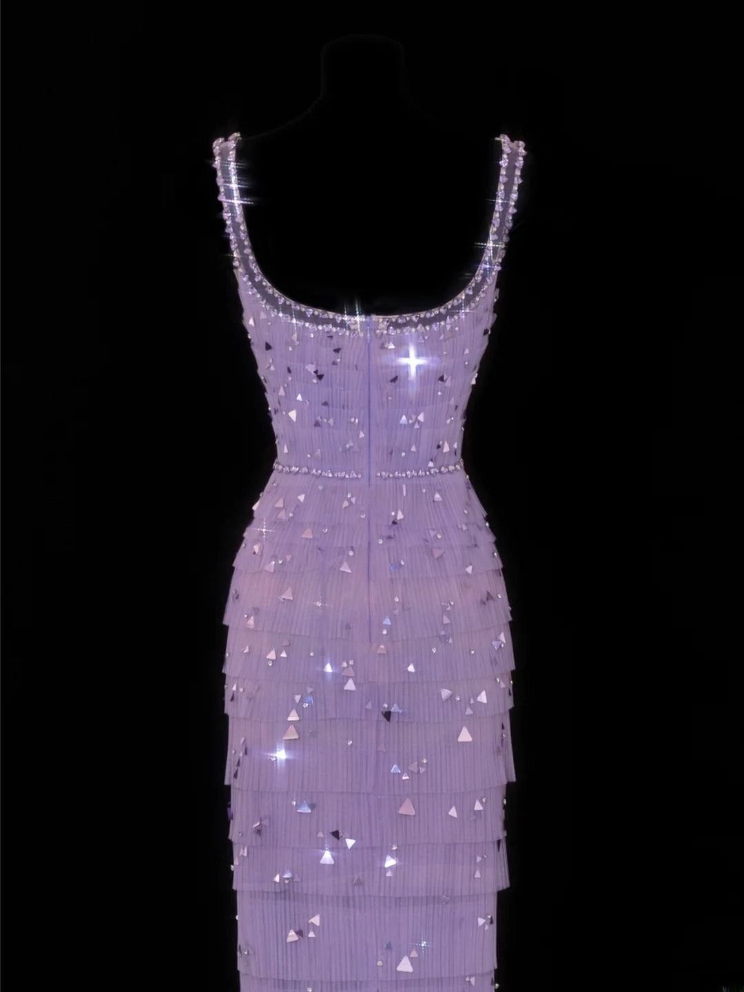 Classy Sheath Square Neck Lilac Tulle With Beads Gem Formal Style Impress Long Prom Dresses Party Gowns SA099