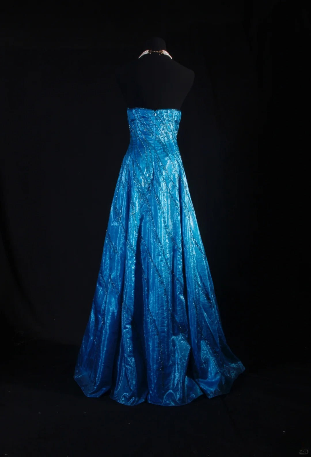 Vintage 80s Formal A Line Sweetheart Blue With Beads Sleeveless Long Prom Dresses Party Formal Gowns AS101