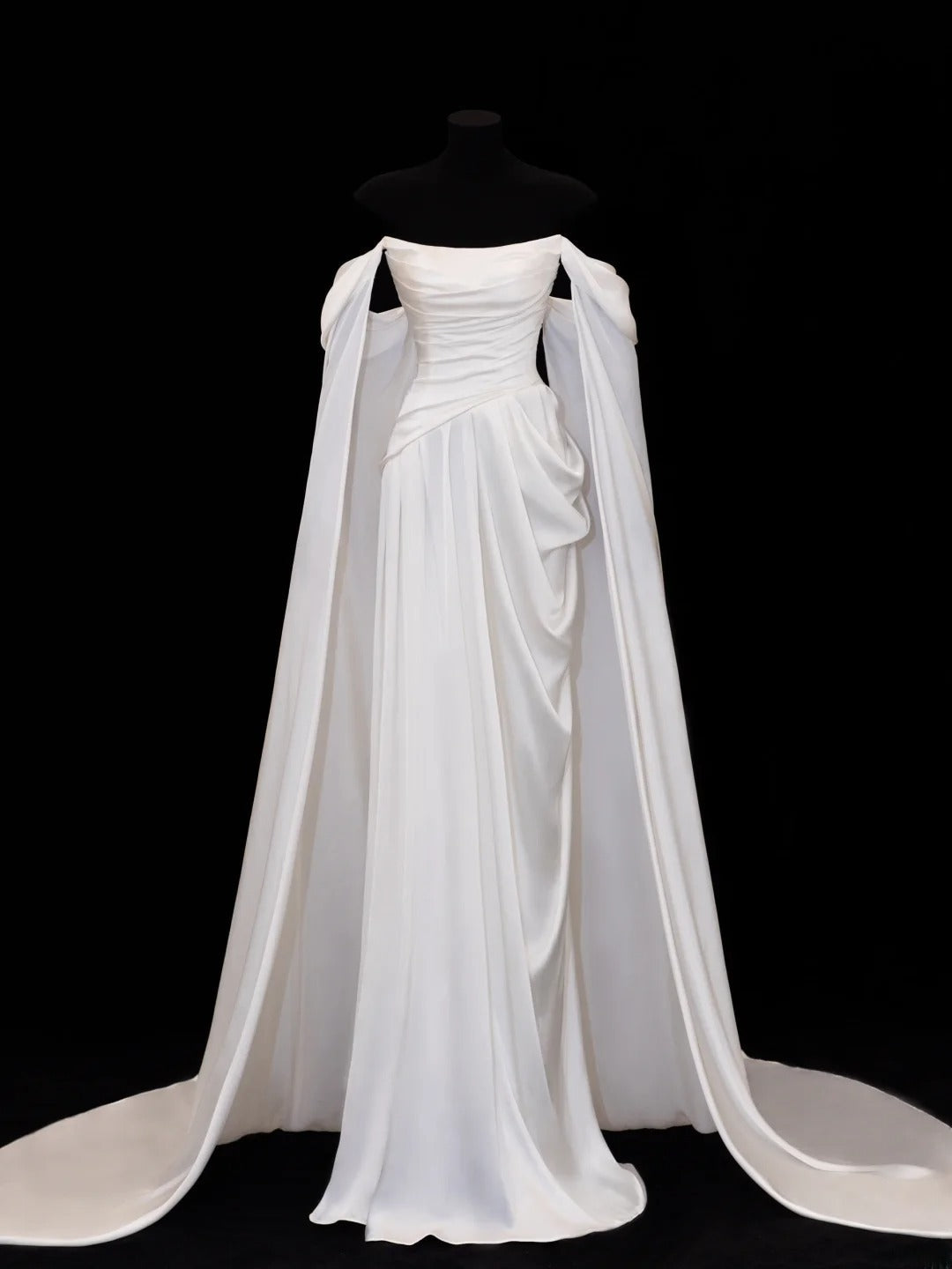 Modest Prom Dresses Aesthetic Sheath Off The Shoulder Ivory Satin Inspiration Style Impress With Sleeves Cape Long Party Formal Gown SA109