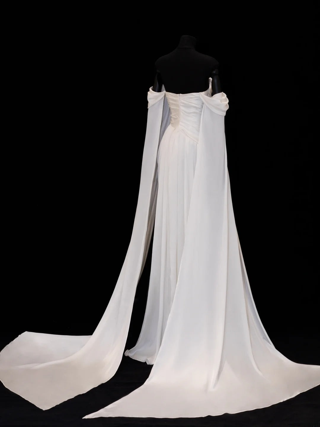Modest Prom Dresses Aesthetic Sheath Off The Shoulder Ivory Satin Inspiration Style Impress With Sleeves Cape Long Party Formal Gown SA109