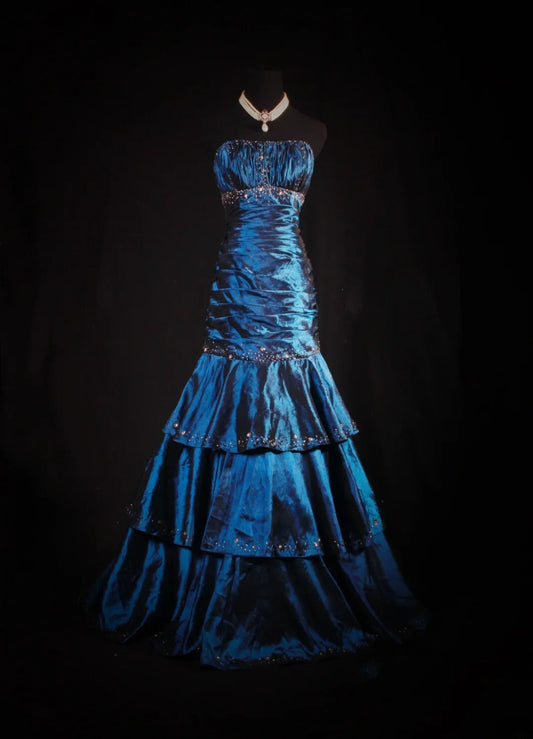 Vintage 50s 1950s Formal Mermaid Strapless Navy Blue With Beads Sleeveless Long Prom Dresses Party Formal Gowns AS115