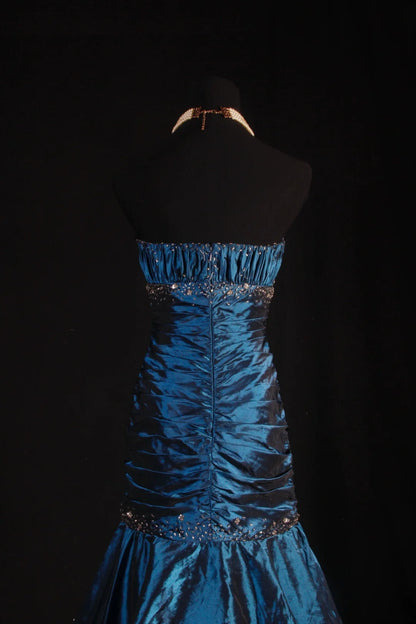 Vintage 50s 1950s Formal Mermaid Strapless Navy Blue With Beads Sleeveless Long Prom Dresses Party Formal Gowns AS115