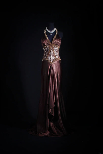 Vintage 50s 1950s Formal Mermaid Halter Pleated With Beads Sleeveless Long Prom Dresses Party Formal Gowns AS117