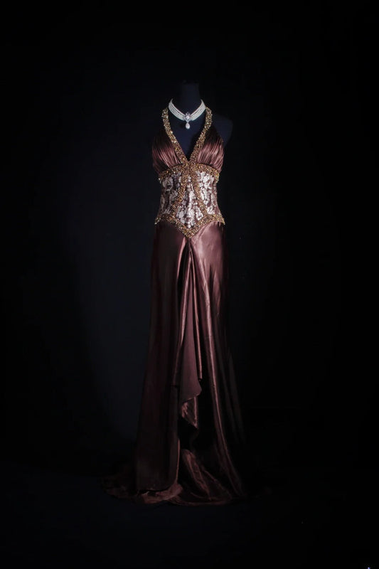 Vintage 50s 1950s Formal Mermaid Halter Pleated With Beads Sleeveless Long Prom Dresses Party Formal Gowns AS117