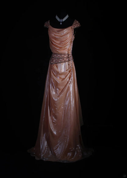 Retro Vintage 1960s Formal A line Square Neck Pink Fashion With Beads Cap Sleeves Long Prom Dresses Party Formal Gowns AS122