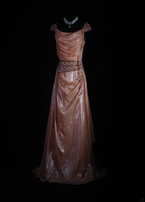 Retro Vintage 1960s Formal A line Square Neck Pink Fashion With Beads Cap Sleeves Long Prom Dresses Party Formal Gowns AS122