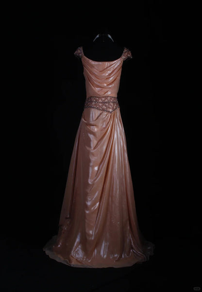 Retro Vintage 1960s Formal A line Square Neck Pink Fashion With Beads Cap Sleeves Long Prom Dresses Party Formal Gowns AS122