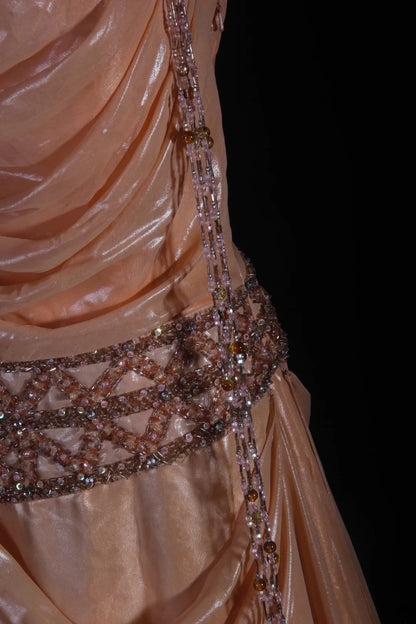 Retro Vintage 1960s Formal A line Square Neck Pink Fashion With Beads Cap Sleeves Long Prom Dresses Party Formal Gowns AS122