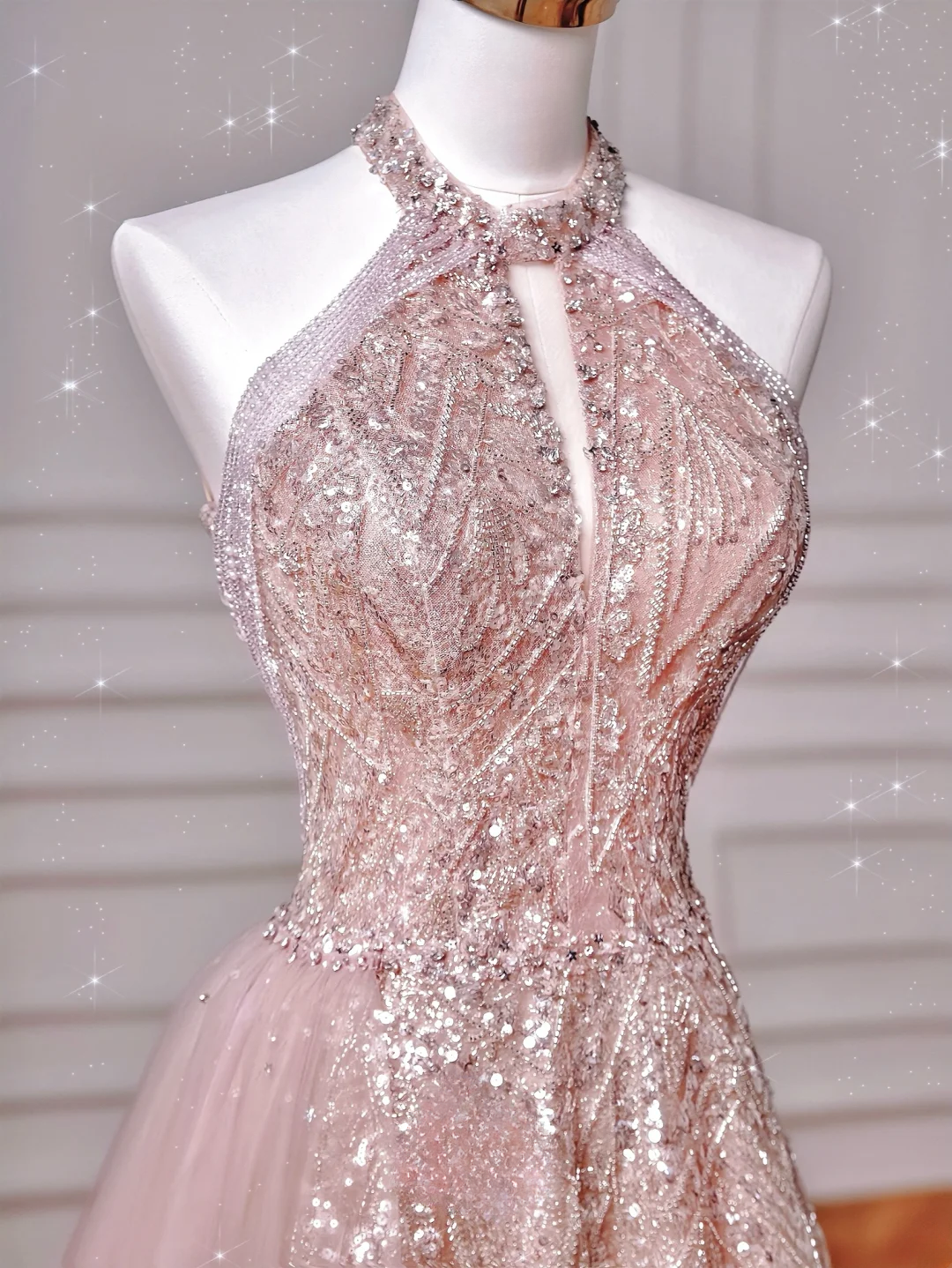 Glamour Ball Gown High Neck Pink Sequins Long Prom Dresses Party Dress 20th Birthday Outfits Prom Gowns AQ128