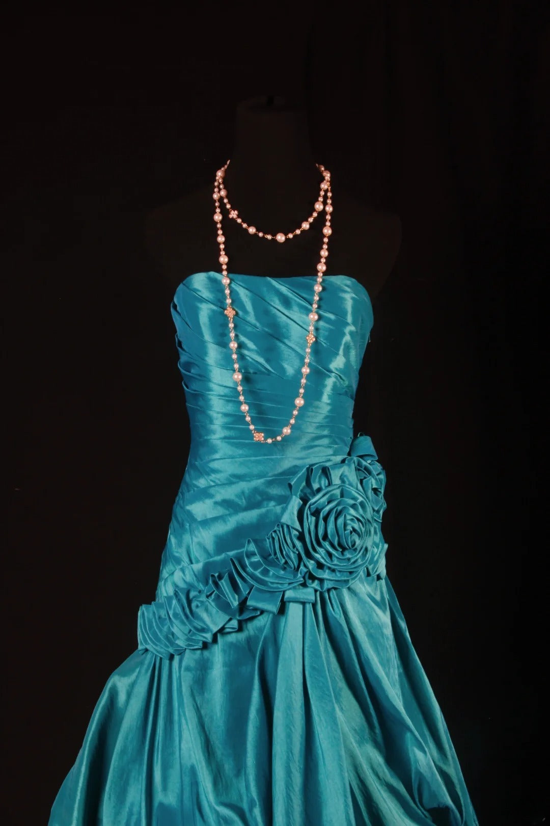 Vintage Ball Gowns Women's Cocktail Party Gowns Strapless With Ruched Flowers Blue Long Graduation Dinner Outfits Prom Dresses AS134