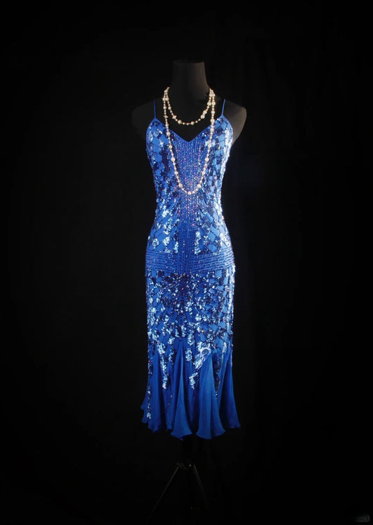 Retro 50s 1950s Formal Sheath Spaghetti Strap Royal Blue With Gem Beads Sleeveless Mid Length Prom Dresses Party Formal Gowns AS139