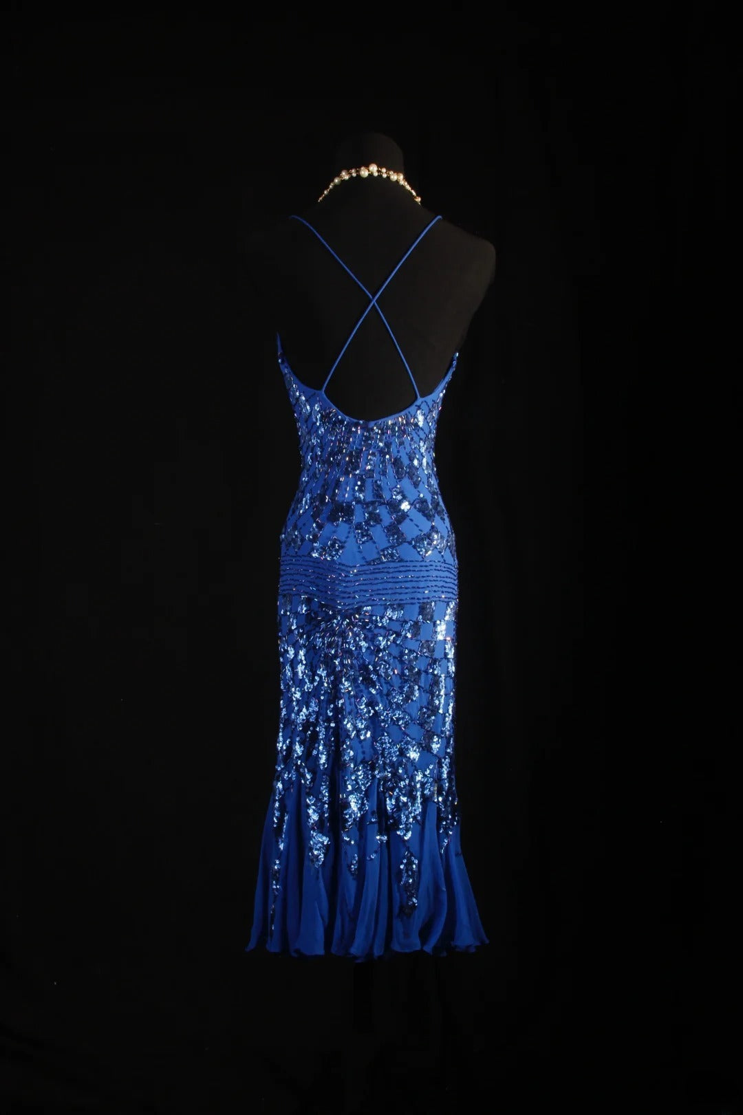 Retro 50s 1950s Formal Sheath Spaghetti Strap Royal Blue With Gem Beads Sleeveless Mid Length Prom Dresses Party Formal Gowns AS139