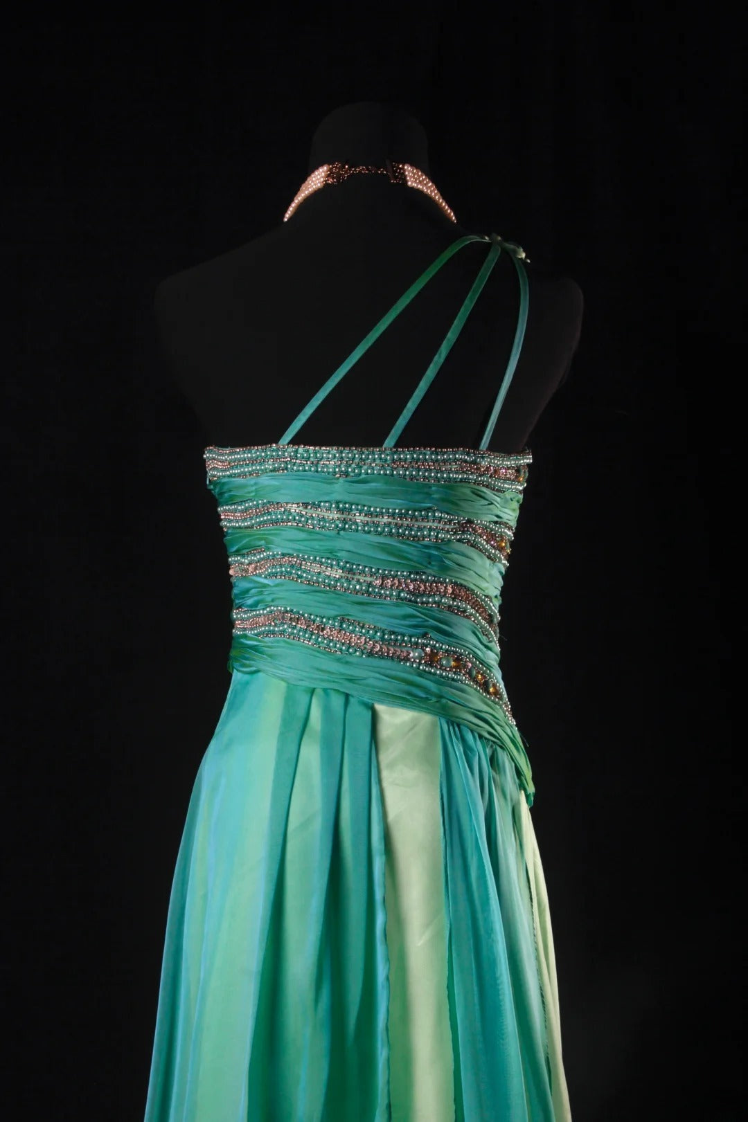 Retro 70s 1960s Formal A Line Multi Colors Green Blue With Gem Beads One Shoulder Sleeveless Long Prom Dresses Party Formal Gowns AS147