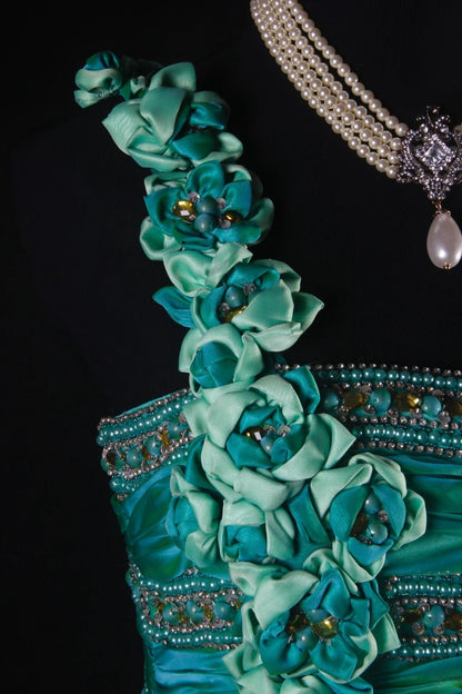 Retro 70s 1960s Formal A Line Multi Colors Green Blue With Gem Beads One Shoulder Sleeveless Long Prom Dresses Party Formal Gowns AS147