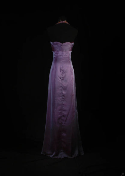 Retro 70s 1960s Formal A Line Halter Purple With Gem Beads Cape Sleeveless Long Prom Dresses Party Formal Gowns AS152