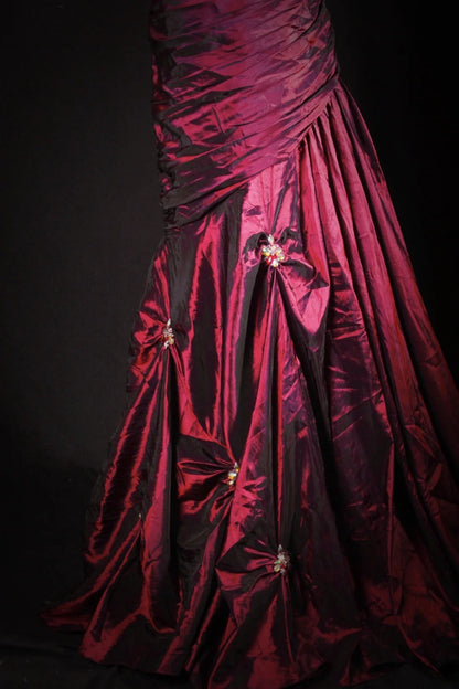 Vintage 50s 1950s Formal Mermaid Sweetheart Burgundy Wine Red Pleated With Beaded Style Impress Long Prom Dresses Party Formal Gowns AS153