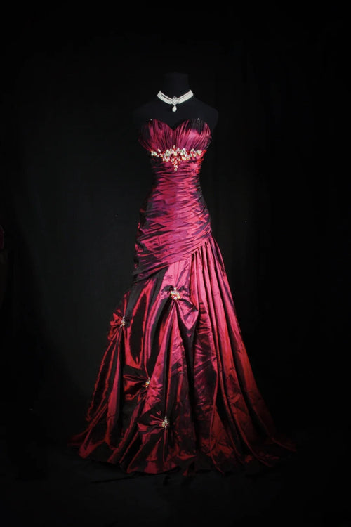 Vintage 50s 1950s Formal Mermaid Sweetheart Burgundy Wine Red Pleated With Beaded Style Impress Long Prom Dresses Party Formal Gowns AS153
