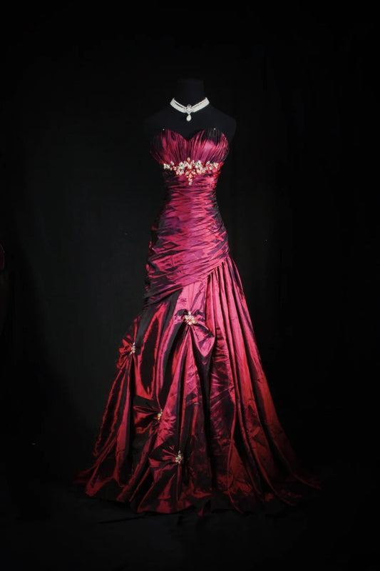 Vintage 50s 1950s Formal Mermaid Sweetheart Burgundy Wine Red Pleated With Beaded Style Impress Long Prom Dresses Party Formal Gowns AS153