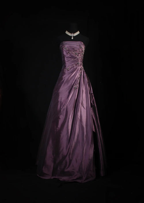Vintage Ball Gowns Prom Dress Aesthetic Strapless Dusty Purple 1950s Long Prom Dresses Party Semi Formal Gowns AS162