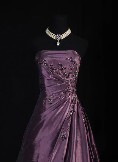Vintage Ball Gowns Prom Dress Aesthetic Strapless Dusty Purple 1950s Long Prom Dresses Party Semi Formal Gowns AS162