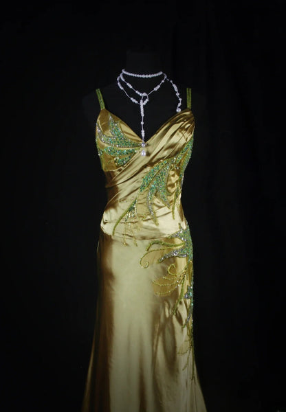 Chic Mermaid Spaghetti Straps Green Satin With Beads Sequins Long Formal Fancy Prom Dresses Dinner Night Outfits Party Gowns For Teens AB2186