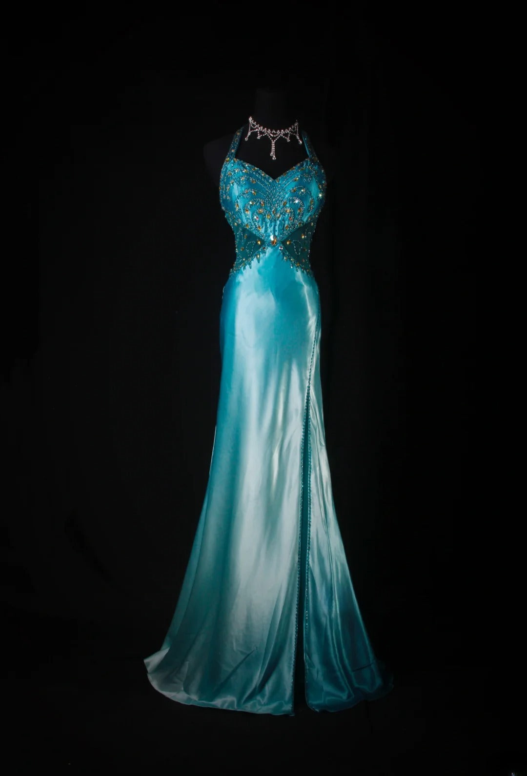 Vintage Mermaid Halter Blue Satin With Beads Long Formal Fancy Prom Dresses Night Outfits Party Gowns For Teens AS189