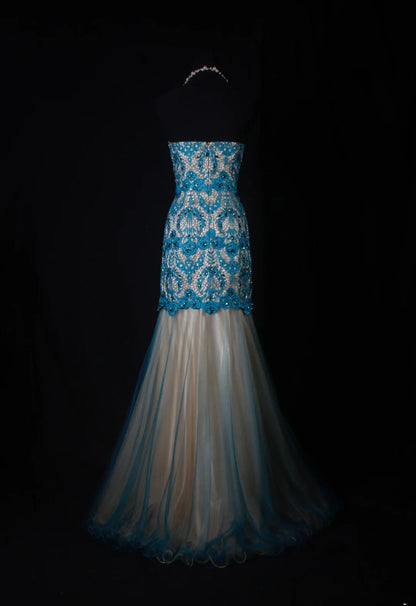 Vintage Style Mermaid Sweetheart 1950s Lace Blue Tulle With Beads Long Formal Fancy Prom Dresses Night Outfits Party Gowns AS201