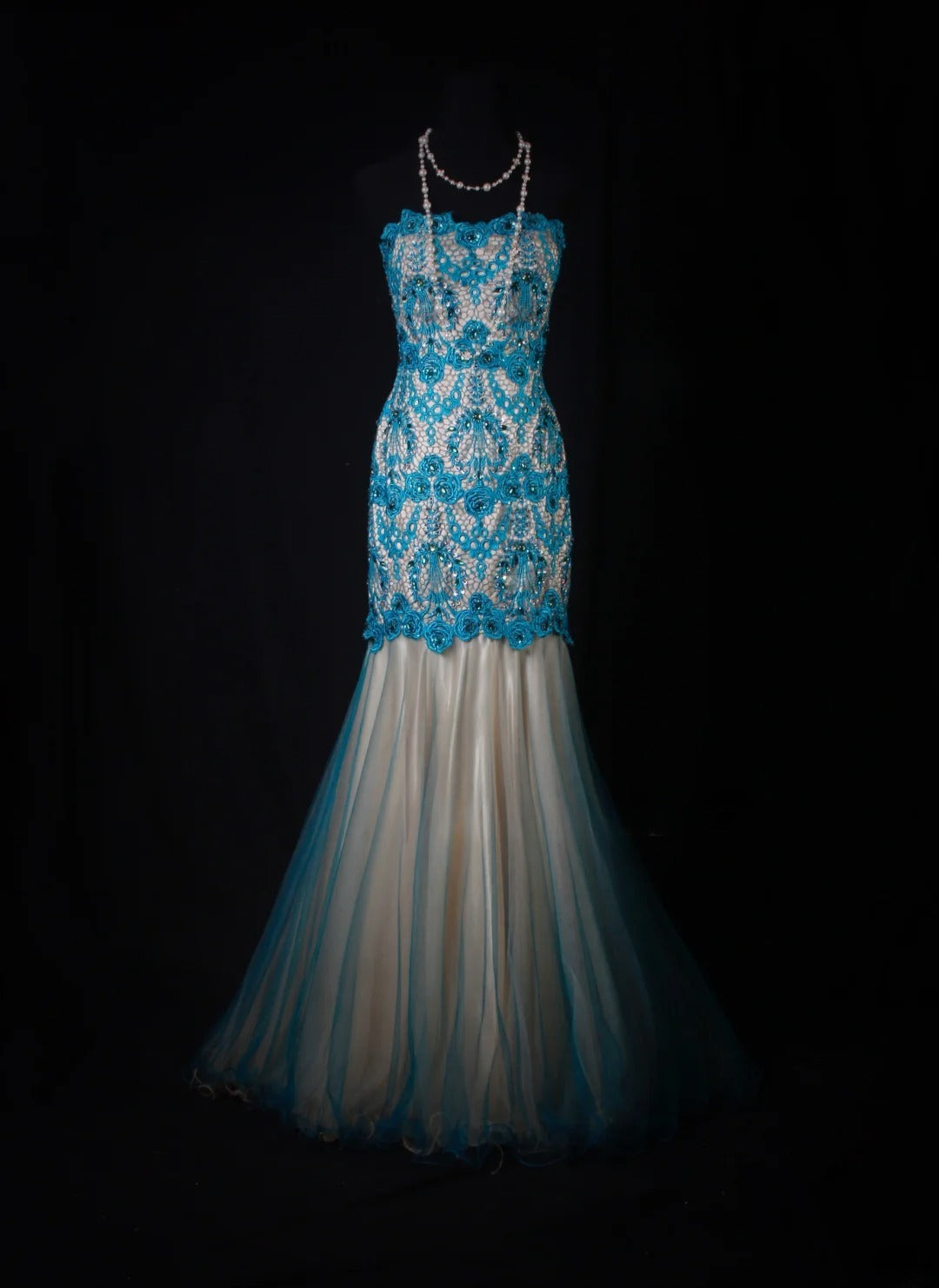 Vintage Style Mermaid Sweetheart 1950s Lace Blue Tulle With Beads Long Formal Fancy Prom Dresses Night Outfits Party Gowns AS201