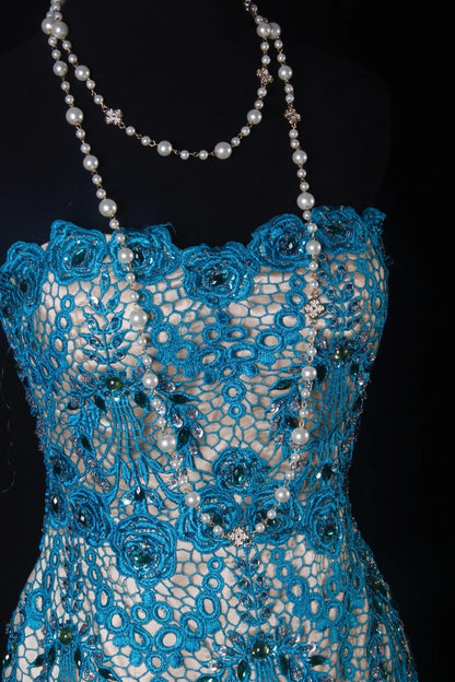 Vintage Style Mermaid Sweetheart 1950s Lace Blue Tulle With Beads Long Formal Fancy Prom Dresses Night Outfits Party Gowns AS201