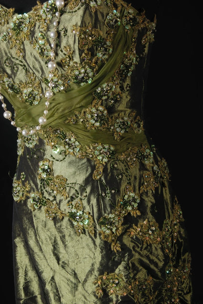 Vintage Style Mermaid Sweetheart 1950s Olive Green Taffeta With Beads Long Formal Fancy Prom Dresses Night Outfits Party Gowns AS211