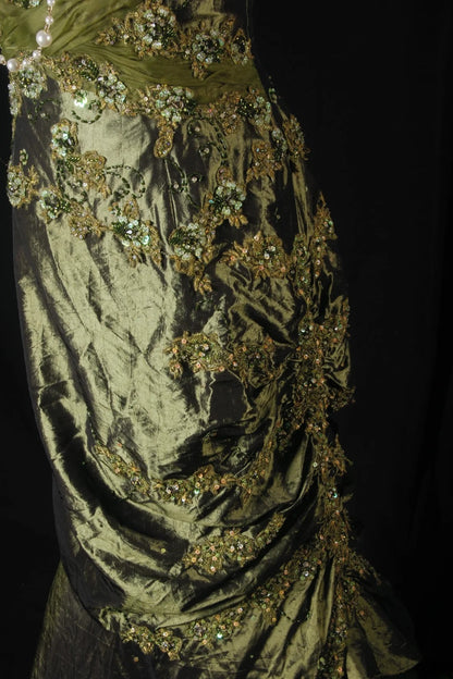 Vintage Style Mermaid Sweetheart 1950s Olive Green Taffeta With Beads Long Formal Fancy Prom Dresses Night Outfits Party Gowns AS211