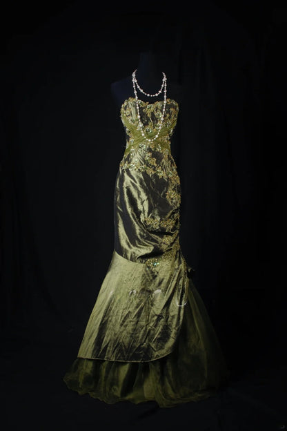 Vintage Style Mermaid Sweetheart 1950s Olive Green Taffeta With Beads Long Formal Fancy Prom Dresses Night Outfits Party Gowns AS211