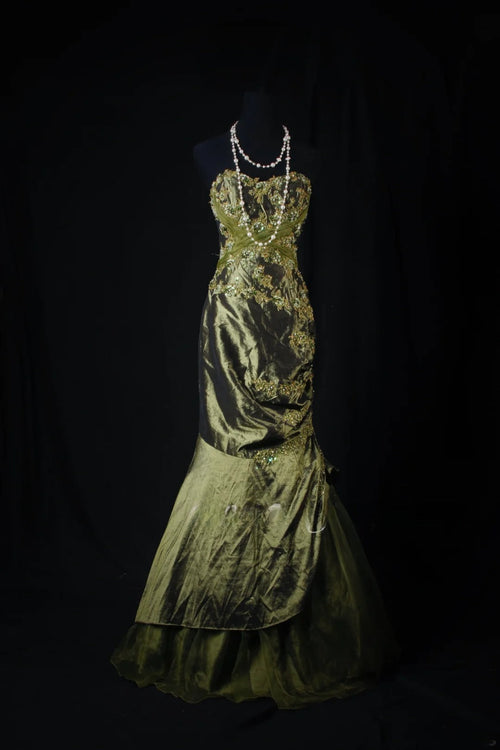 Vintage Style Mermaid Sweetheart 1950s Olive Green Taffeta With Beads Long Formal Fancy Prom Dresses Night Outfits Party Gowns AS211