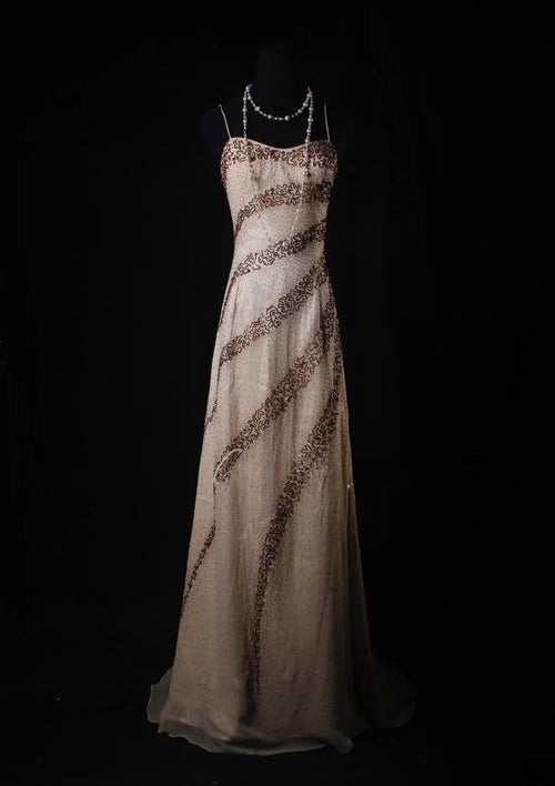 Vintage A line Spaghetti Straps Champagne Chiffon Long Formal Old 1950s Prom Dresses Night Outfits Party Gowns AS223