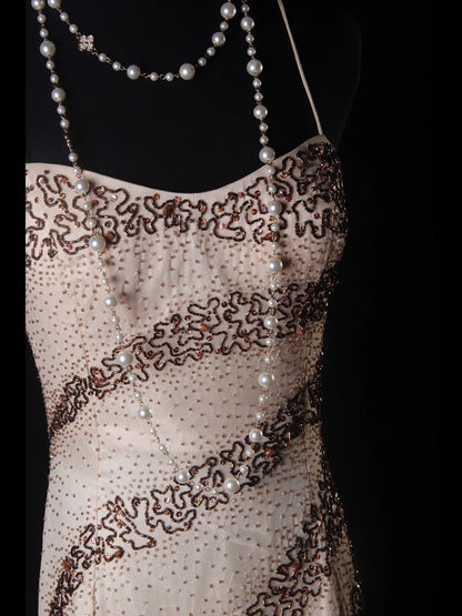 Vintage A line Spaghetti Straps Champagne Chiffon Long Formal Old 1950s Prom Dresses Night Outfits Party Gowns AS223