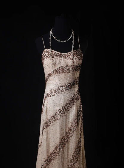 Vintage A line Spaghetti Straps Champagne Chiffon Long Formal Old 1950s Prom Dresses Night Outfits Party Gowns AS223