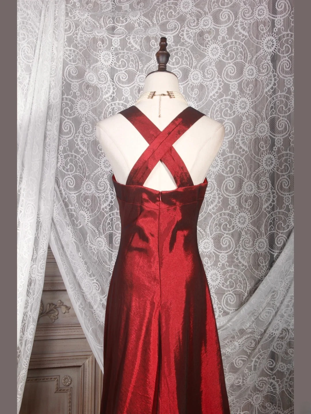 Vintage A line Sweetheart Burgundy Satin Long Formal Old 1950s Prom Dresses Night Outfits Party Gowns AS245