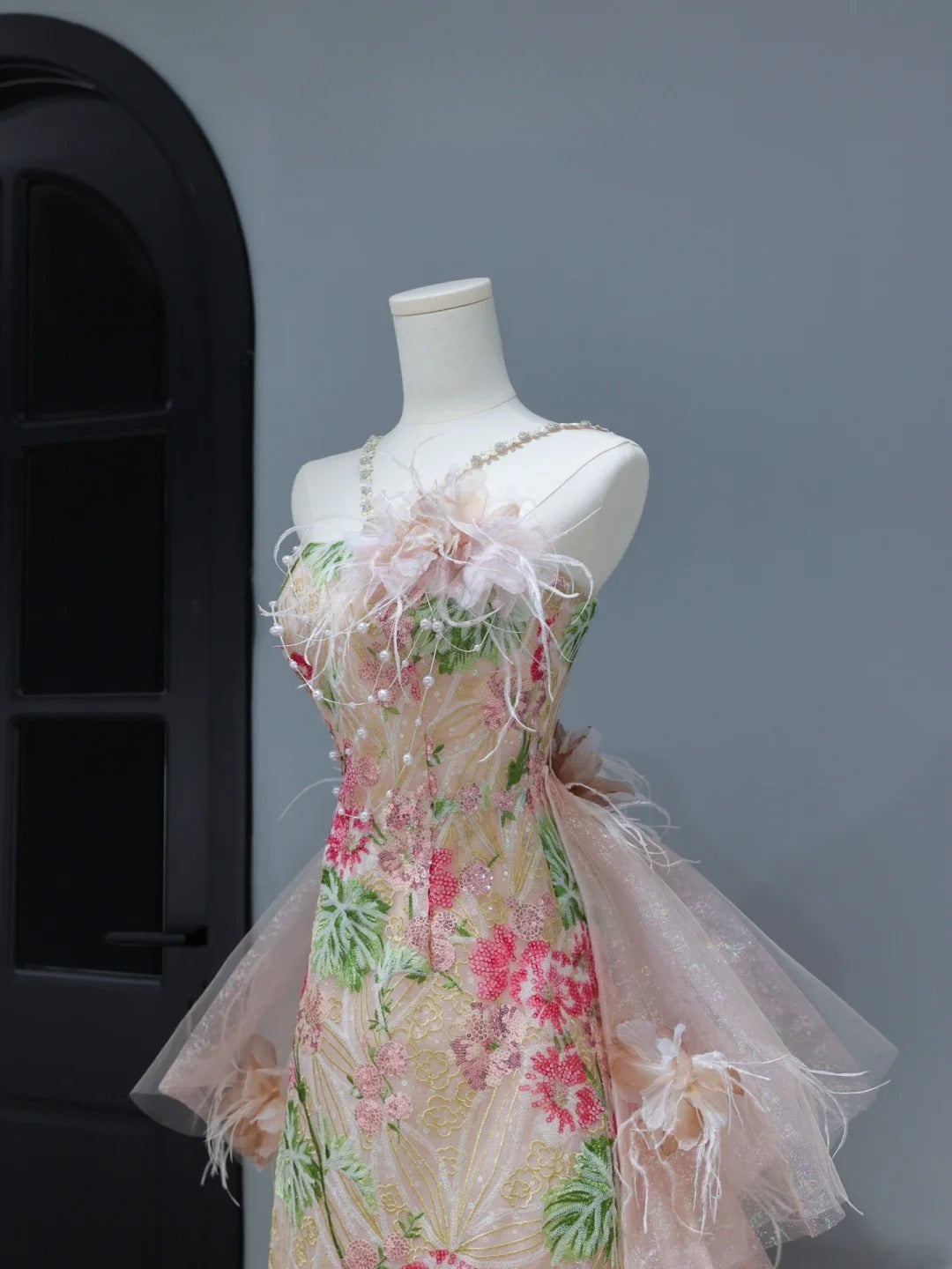 Cute Prom Dresses Aesthetic A Line Halter Sequin Pink Floral Inspiration Style Impress Corset Fitted Long Party Formal Gown AS397