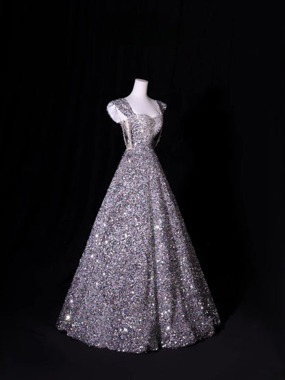 Classy Ball Gown Sweetheart Silver Gray Sequins Long Inspo For Women Girls Formal Party Gowns Long Formal Prom Dresses AS415