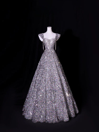 Classy Ball Gown Sweetheart Silver Gray Sequins Long Inspo For Women Girls Formal Party Gowns Long Formal Prom Dresses AS415
