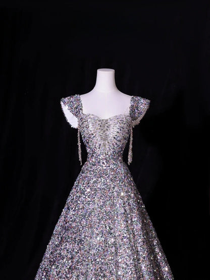 Classy Ball Gown Sweetheart Silver Gray Sequins Long Inspo For Women Girls Formal Party Gowns Long Formal Prom Dresses AS415