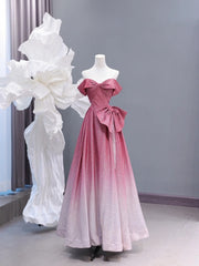 Chic A line Off The Shoulder Pink White Ombre Sequin Long Prom Formal Fancy Evening Dresses Dinner Outfits Classy Party Gowns AS424