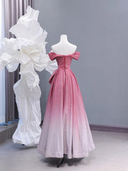 Chic A line Off The Shoulder Pink White Ombre Sequin Long Prom Formal Fancy Evening Dresses Dinner Outfits Classy Party Gowns AS424