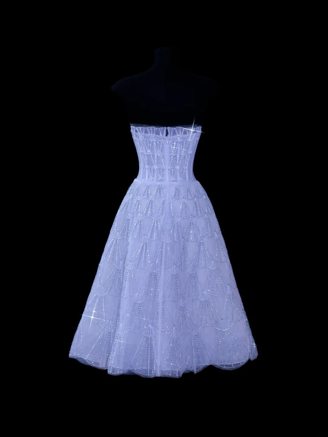 Chic Formal Ball Gown Strapless Lilac Tulle With Beads Style Impress Mid-Length Prom Dresses Party Gowns AS608